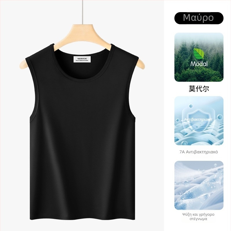 Ανδρικό αμάνικο τοπ από Modal, μείγμα βαμβάκι-ελαστάνη, λεπτό ύφασμα, χωρίς σιδέρωμα, καλοκαίρι