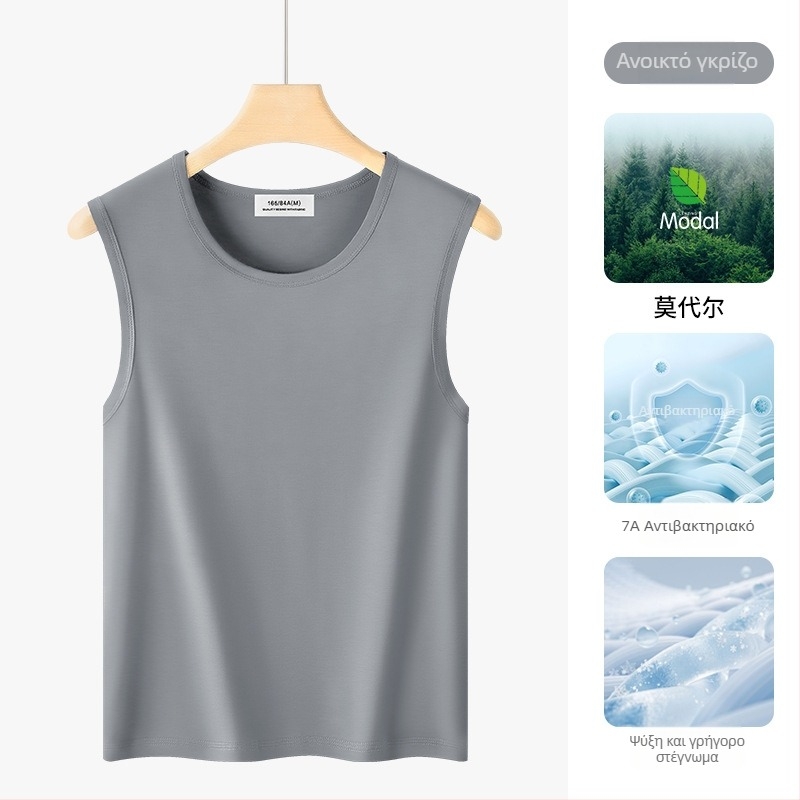 Ανδρικό αμάνικο τοπ από Modal, μείγμα βαμβάκι-ελαστάνη, λεπτό ύφασμα, χωρίς σιδέρωμα, καλοκαίρι