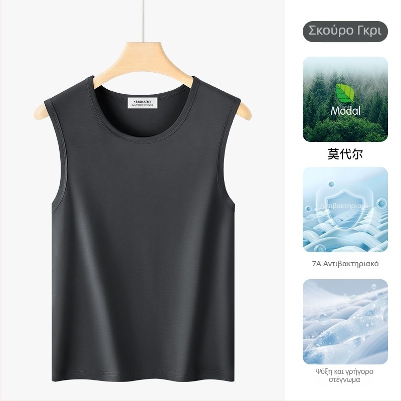 Ανδρικό αμάνικο τοπ από Modal, μείγμα βαμβάκι-ελαστάνη, λεπτό ύφασμα, χωρίς σιδέρωμα, καλοκαίρι