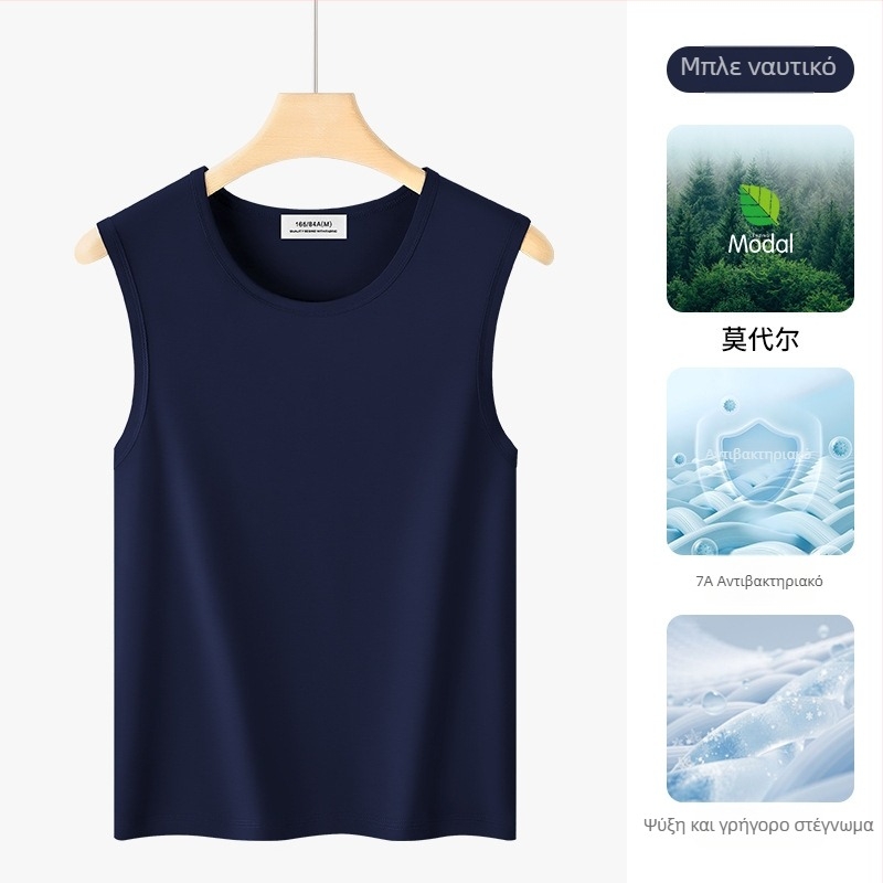 Ανδρικό αμάνικο τοπ από Modal, μείγμα βαμβάκι-ελαστάνη, λεπτό ύφασμα, χωρίς σιδέρωμα, καλοκαίρι