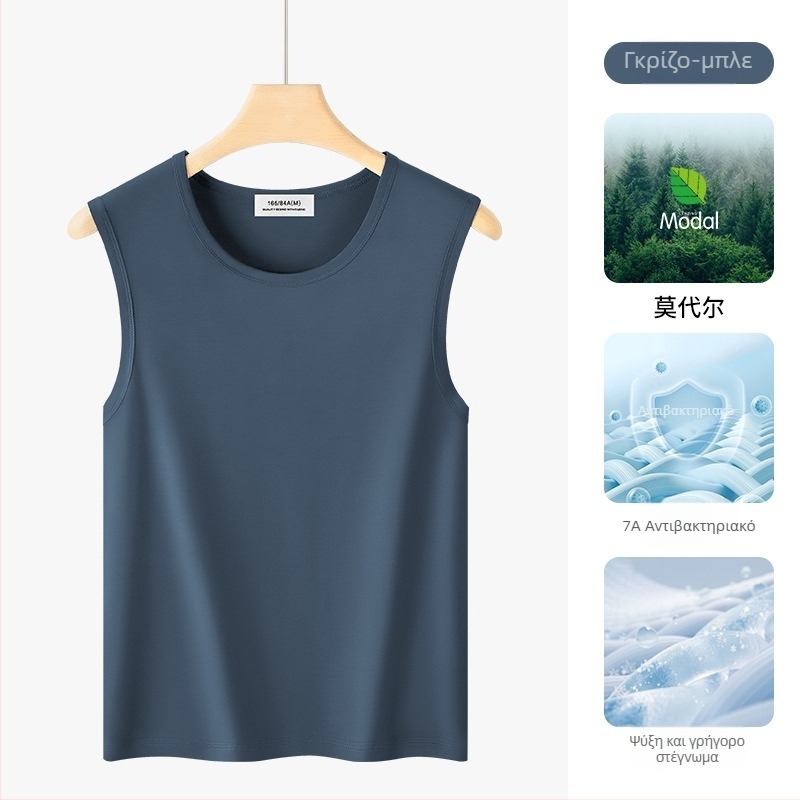 Ανδρικό αμάνικο τοπ από Modal, μείγμα βαμβάκι-ελαστάνη, λεπτό ύφασμα, χωρίς σιδέρωμα, καλοκαίρι