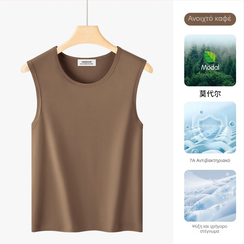 Ανδρικό αμάνικο τοπ από Modal, μείγμα βαμβάκι-ελαστάνη, λεπτό ύφασμα, χωρίς σιδέρωμα, καλοκαίρι