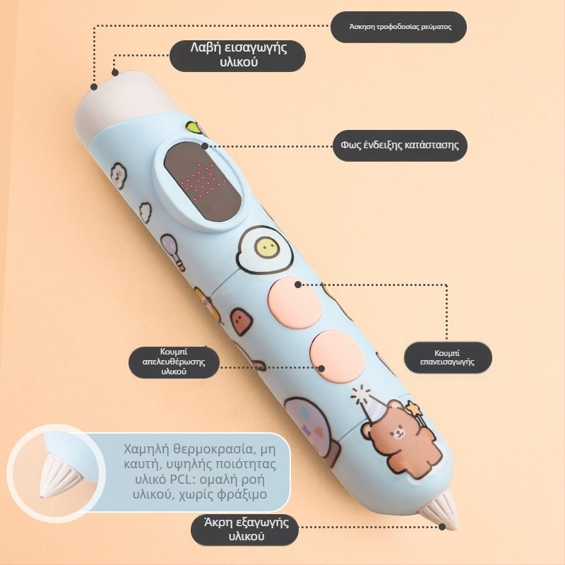 Φορτιζόμενη, χαμηλής θερμοκρασίας 3D εκτυπωτική στυλό για παιδιά — δημιουργικό εργαλείο 3D σχεδίασης με μακρά διάρκεια