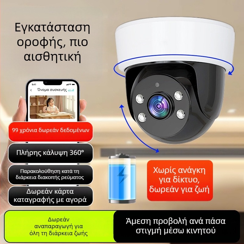 Εσωτερική σφαιρική κάμερα παρακολούθησης AI για smart home, 360° πανοραμική προβολή, ρεύμα 220V, αυτόματη διόρθωση αντίθεσης φωτισμού, λειτουργία συναγερμού