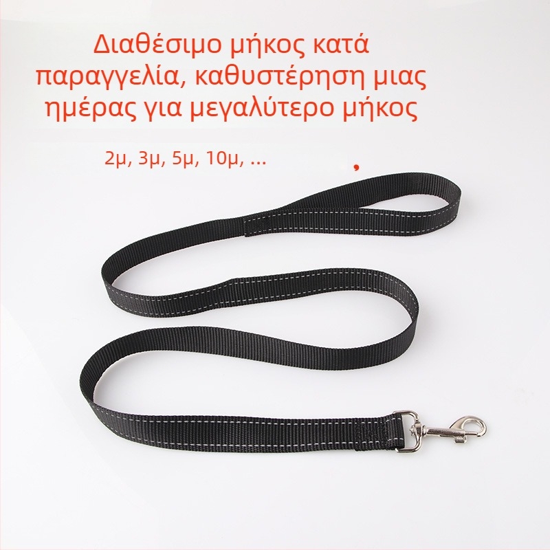 Μεγάλος νάιλον λουρί για σκύλους, με αντανακλαστικό ύφαντό, για βόλτες και εκπαίδευση