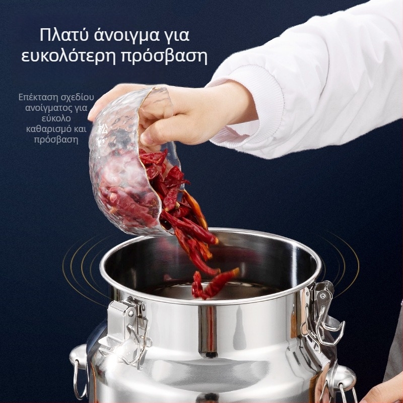 Ανοξείδωτος σφραγιζόμενος κάδος αποθήκευσης τροφίμων — κενού, αντοχή σε υγρασία και εντόμους, με δυνατότητα εκτύπωσης λογότυπου