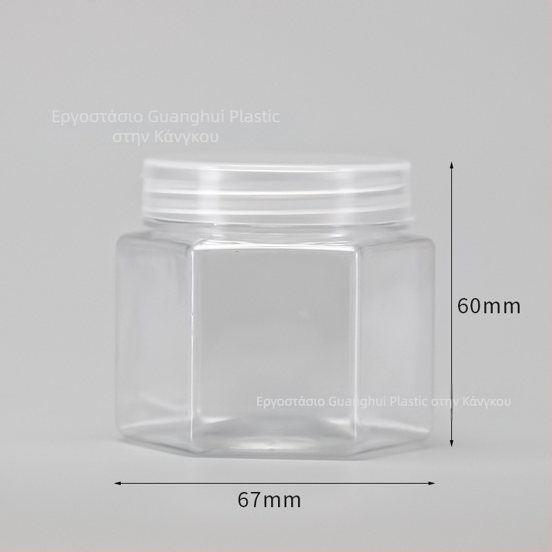 PET πλαστικό δοχείο αποθήκευσης με ευρύ στόμιο, βιδωτό καπάκι, διαφανές, οικιακή χρήση, ποικιλία σχημάτων