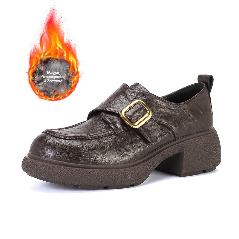 Γυναικείοι loafers, βρετανικού στυλ (επάνω μέρος από δέρμα προβάτου, στρογγυλή μύτη, μεσαίο ύψος φτέρνας 3-5 cm, καουτσούκ σόλα, επένδυση από υπερ-ίνες)