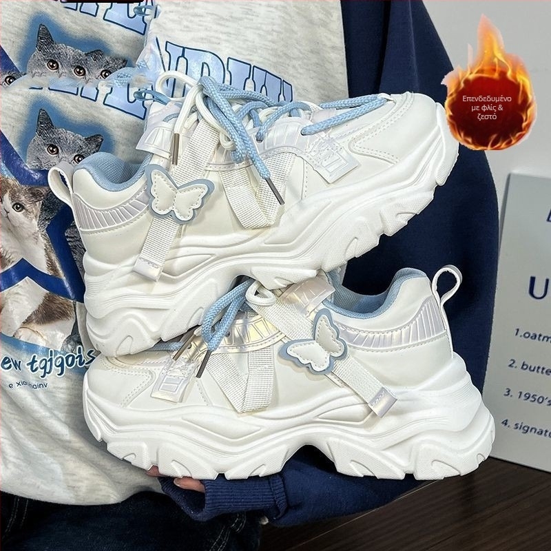 Γυναικεία παπούτσια dad sneakers – ελαφριά, χαμηλό προφίλ, ύψος φτέρνας 3–5 εκ., πάνω μέρος από συνθετικό δέρμα, κορδόνια.