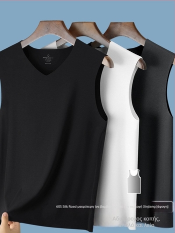Ανδρικό αμάνικο τοπ από 100% βαμβάκι, στενή γραμμή, χωρίς μανίκια, στρογγυλό ή V-λαιμό, καλοκαιρινό μοντέλο 2025