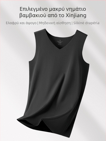 Ανδρικό αμάνικο τοπ από 100% βαμβάκι, στενή γραμμή, χωρίς μανίκια, στρογγυλό ή V-λαιμό, καλοκαιρινό μοντέλο 2025