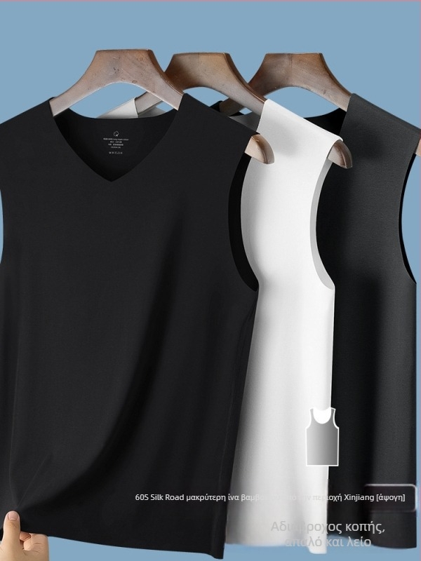 Ανδρικό αμάνικο τοπ από 100% βαμβάκι, στενή γραμμή, χωρίς μανίκια, στρογγυλό ή V-λαιμό, καλοκαιρινό μοντέλο 2025