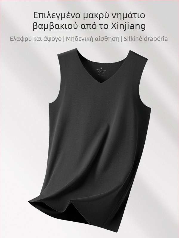 Ανδρικό αμάνικο τοπ από 100% βαμβάκι, στενή γραμμή, χωρίς μανίκια, στρογγυλό ή V-λαιμό, καλοκαιρινό μοντέλο 2025