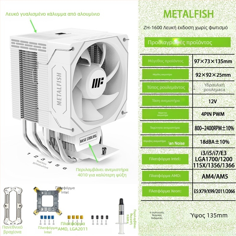 CPU ψύκτης Prism 1600, 6 θερμοσωλήνες, υδραυλικό ρουλεμάν, αερόψυξη