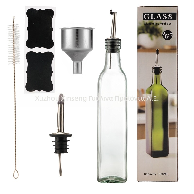 Γυάλινο μπουκάλι λαδιού με δοσομέτρηση για ελαιόλαδο, τετράγωνο σχήμα, μοντέρνος σχεδιασμός, μηχανισμός ψεκασμού, premium ποιότητα