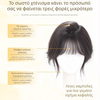 Γυναικεία περούκα με φράντζες, topper για όγκο μαλλιών, φυσικά μαλλιά για κάλυψη γκρίζων μαλλιών, αφράτος υψηλός θόλος, χωρίς ραφές και ελαφριά