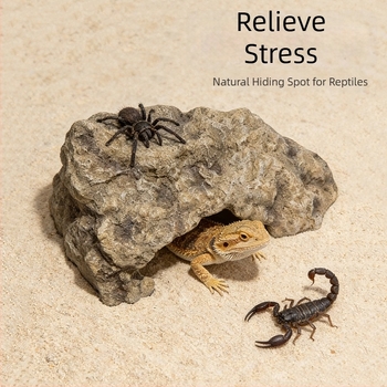 Πλατφόρμα ηλιοθεραπείας χελώνας με σκαλάκι ανάβασης και κρυφό καταφύγιο — αξεσουάρ ενυδρείου τοπίου από πέτρα, μοντέλο HCW41050, μάρκα Pet Large Strip