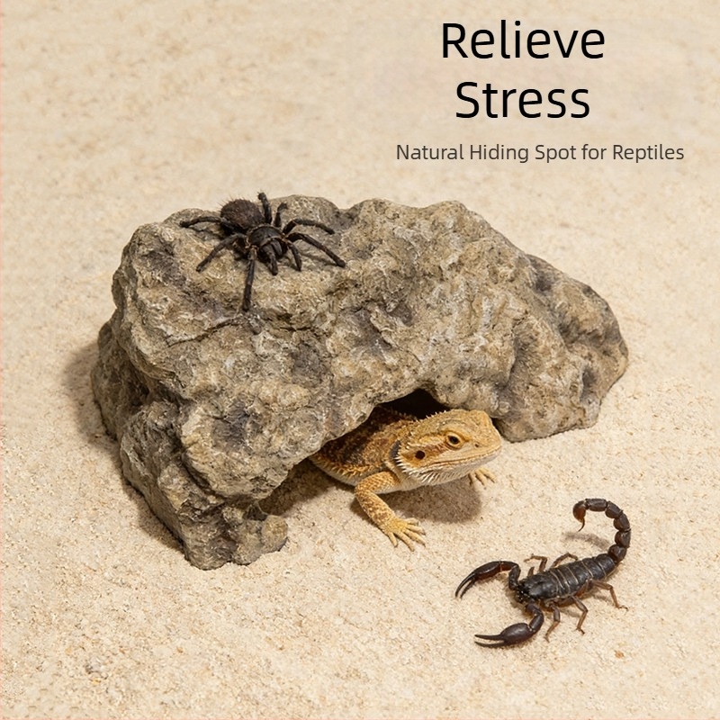 Πλατφόρμα ηλιοθεραπείας χελώνας με σκαλάκι ανάβασης και κρυφό καταφύγιο — αξεσουάρ ενυδρείου τοπίου από πέτρα, μοντέλο HCW41050, μάρκα Pet Large Strip
