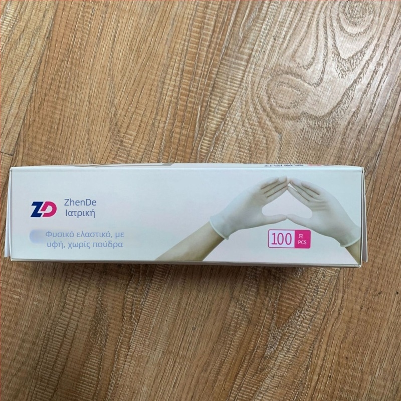 Zhende γάντια μιας χρήσης για ιατρικές εξετάσεις, με υφή τραχιάς επιφάνειας, χωρίς πούδρα, φυσικός λατέξ, 100 τεμάχια/κουτί