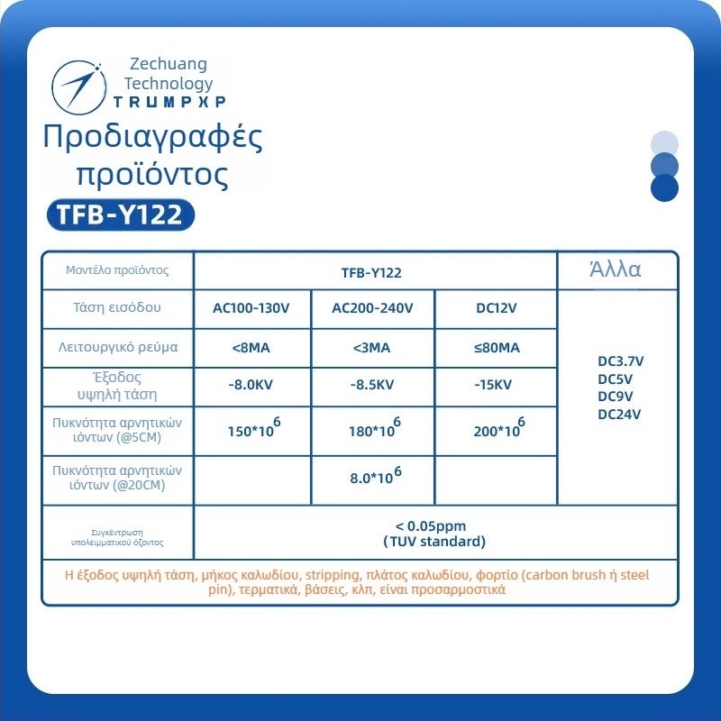 TRUMPXP TFB-Y122 Γεννήτρια Αρνητικών Ιόντων — Αφαίρεση Καπνού και Σκόνης, Αντιστατικό