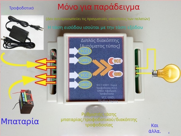 Αυτόματος διακόπτης διπλής τροφοδοσίας για DC 12/24V και AC 220V, 10A, μονάδα μεταγωγής με 2 εισόδους και 1 έξοδο