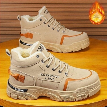 Ανδρικά χειμερινά ψηλά μποτάκια Μάρτιν, με επένδυση φλίς, αδιάβροχα, αντιολισθητικά, ζεστά, PU επάνω και EVA πάτος