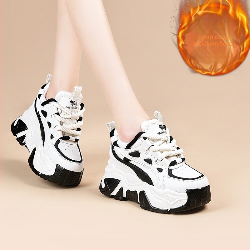 Γυναικεία παπούτσια τύπου dad shoes με αύξηση ύψους, φτέρνα σε σφηνοειδές σχήμα 6-8 cm, επάνω μέρος από Super Fiber, κορδόνια