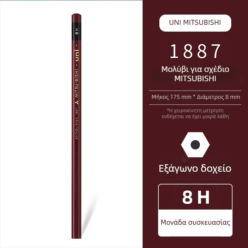 Uni Pencil Mitsubishi 1887 μολύβι δοκιμής σκληρότητας 6B-9H για σκίτσο και σχέδιο