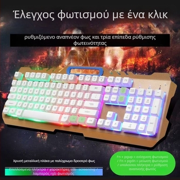 Σετ ενσύρματο πληκτρολόγιο-ποντίκι με USB, οπτικό 1200 DPI, φωτιζόμενο, κατάλληλο για επιτραπέζιο και φορητό υπολογιστή