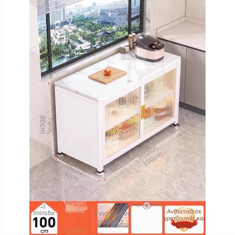 Yijun Πολυλειτουργικός αποθηκευτικός ντουλάπι κουζίνας από ανθρακούχο ατσάλι, ελεύθερα στηριζόμενος, με ράφι για φούρνο μικροκυμάτων