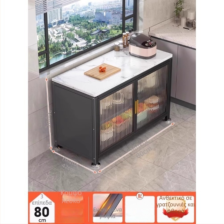 Yijun Πολυλειτουργικός αποθηκευτικός ντουλάπι κουζίνας από ανθρακούχο ατσάλι, ελεύθερα στηριζόμενος, με ράφι για φούρνο μικροκυμάτων