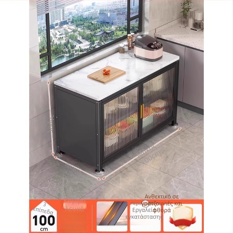 Yijun Πολυλειτουργικός αποθηκευτικός ντουλάπι κουζίνας από ανθρακούχο ατσάλι, ελεύθερα στηριζόμενος, με ράφι για φούρνο μικροκυμάτων