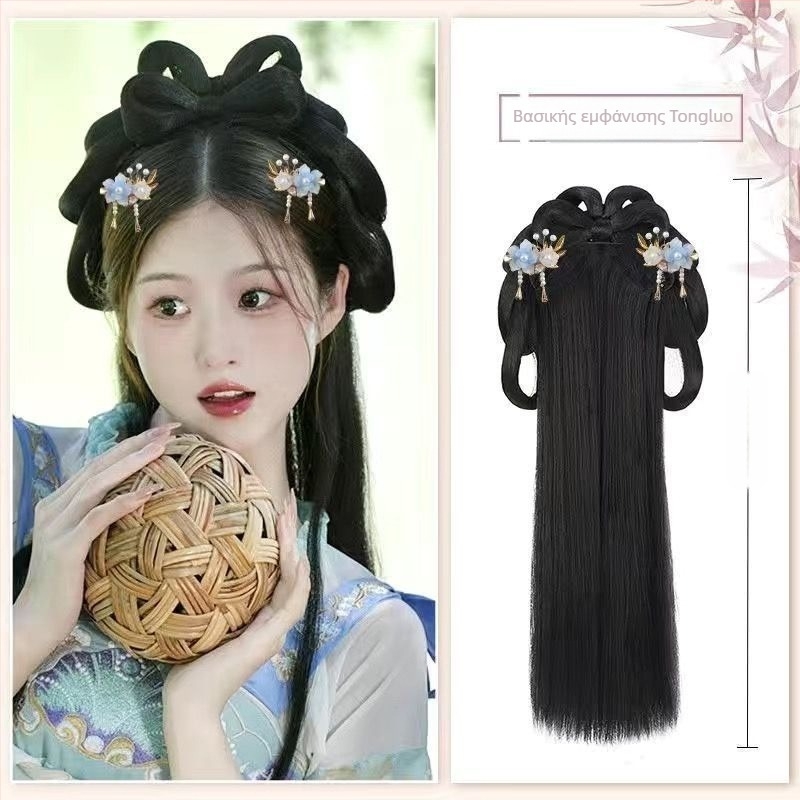 Περούκα με ενσωματωμένο λαστιχάκι μαλλιών, κοντό σγουρό μαλλί — εμπνευσμένη από Hanfu, πλήρης κεφαλή, χειροποίητο πλέξιμο με σύρμα υψηλής θερμοκρασίας, μοντέλο 1