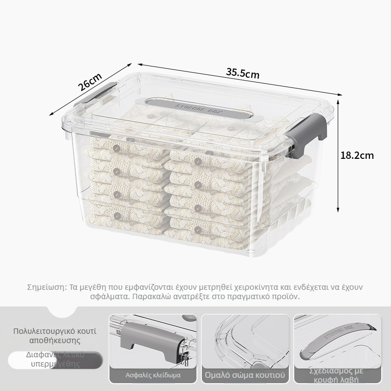 Διαφανές PP δοχείο αποθήκευσης, με χειρολαβή, κλείσιμο τύπου snap, μοντέλα JLSD01/02/03/04