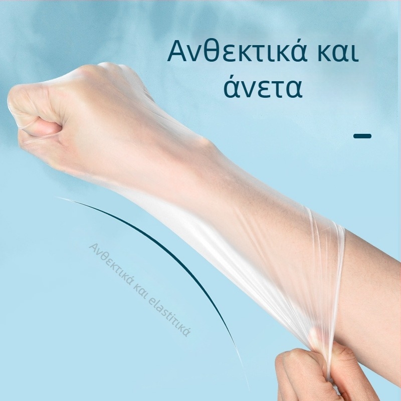 Διάφανα γάντια ψησίματος από PVC για επαφή με τρόφιμα, μιας χρήσης, μακριά και παχιά, ανθεκτικά στο λάδι, πάχος 0,05–0,1 mm