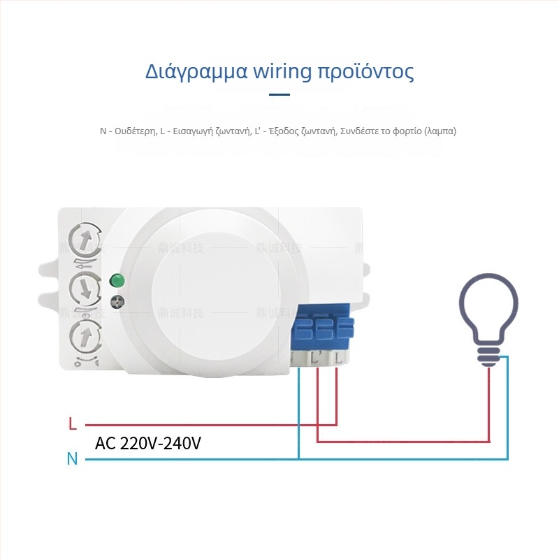 Greenway 5.8G μικροκυμάτων ραντάρ αισθητήρας, κατάλληλος για εσωτερικό/εξωτερικό φωτισμό, διαδρόμους, σχολεία, εμπορικά κέντρα, πάρκινγκ και αποθήκες; ρυθμιζόμενη καθυστέρηση 8 δευτερόλεπτα–12 λεπτά; τάση AC100-240V / DC12-24V; CE