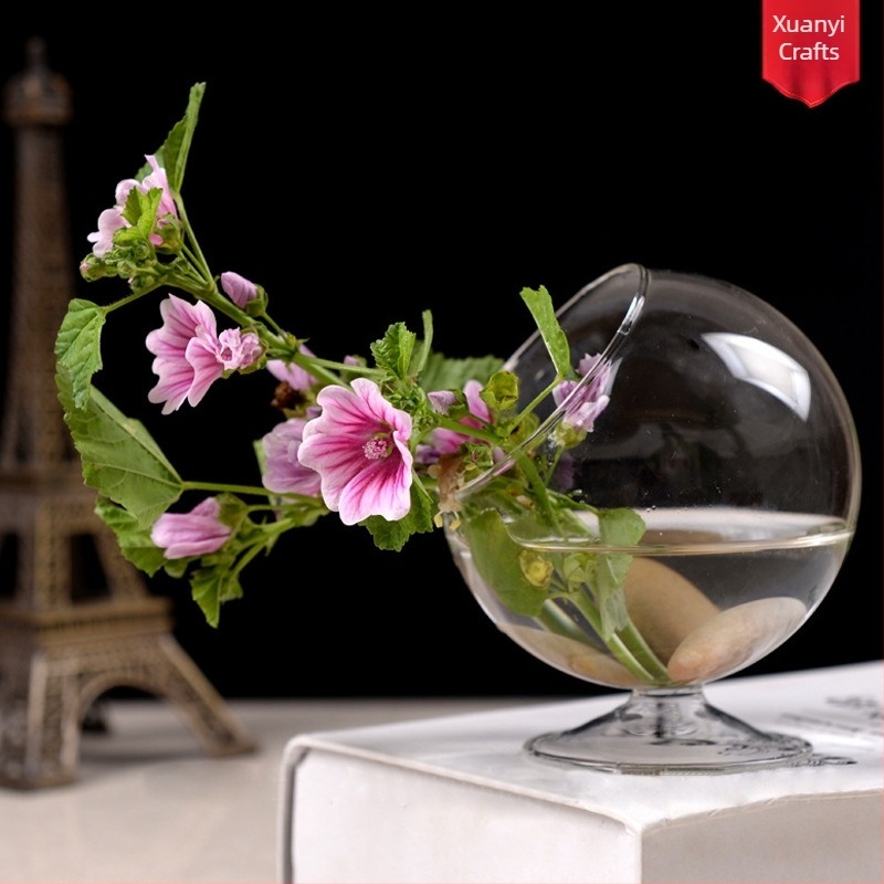 Βάζο από διαφανές γυαλί σε σχήμα καρδιάς, κυκλικό, από γυαλί υψηλής βορσολιτικής, Xuanyi μπουκάλι μικρο-περιβάλλοντος με μικρά πράσινα φυτά
