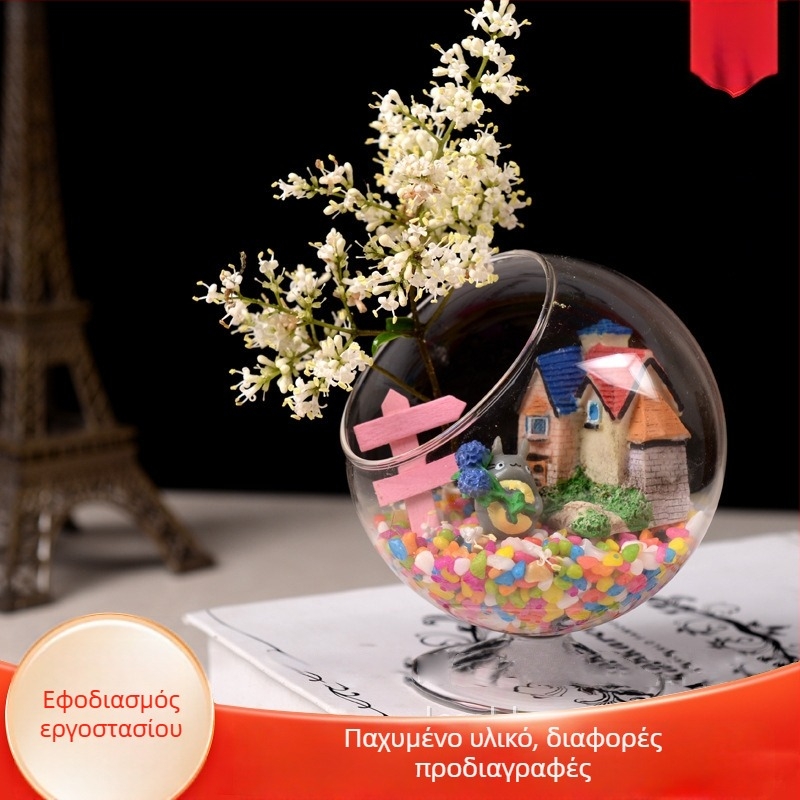 Βάζο από διαφανές γυαλί σε σχήμα καρδιάς, κυκλικό, από γυαλί υψηλής βορσολιτικής, Xuanyi μπουκάλι μικρο-περιβάλλοντος με μικρά πράσινα φυτά