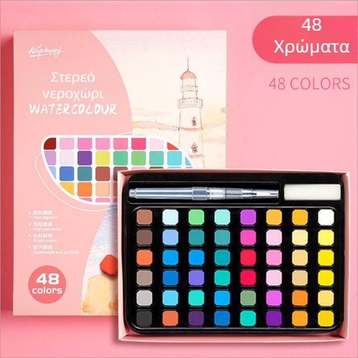 Σετ ακουαρέλ 36 χρωμάτων σε μεταλλικό κουτί, κατάλληλο για μαθητές, με γραφική πένα με μελάνι, φορητό σετ ζωγραφικής, περιλαμβάνει βελούδινο σάκο και ματ σακούλα PE