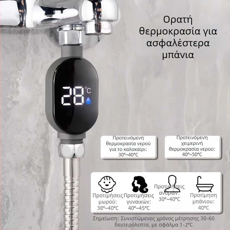 Θερμόμετρο ντους με LED οθόνη, ευφυής οθόνη αφής, ψηφιακή ένδειξη — Mingtai, μοντέλο Temperature Display