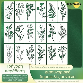 Yehuo Πρότυπο ζωγραφικής με άγρια λουλούδια — επαναχρησιμοποιήσιμο στένσιλ ζωγραφικής PET, αδιάβροχο και πλενόμενο (AM-KJ114-18)