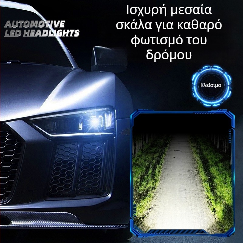 65W LED προβολείς αυτοκινήτου με διπλούς χαλκούς σωλήνες, ενσωματωμένος υψηλός και χαμηλός φωτισμός, συμβατοί με H4/H7/H1, υπερφωτεινός προβολέας