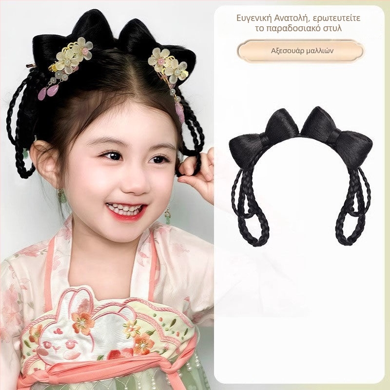 Περούκα μικρού μήκους σε στυλ Χαν δυναστείας για παιδιά, με θερμοανθεκτικό σύρμα – ενσωματωμένος κότσος και αξεσουάρ κεφαλής VM339