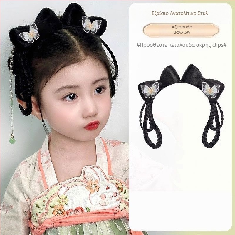 Περούκα μικρού μήκους σε στυλ Χαν δυναστείας για παιδιά, με θερμοανθεκτικό σύρμα – ενσωματωμένος κότσος και αξεσουάρ κεφαλής VM339