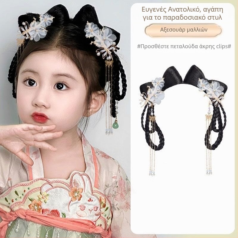 Περούκα μικρού μήκους σε στυλ Χαν δυναστείας για παιδιά, με θερμοανθεκτικό σύρμα – ενσωματωμένος κότσος και αξεσουάρ κεφαλής VM339