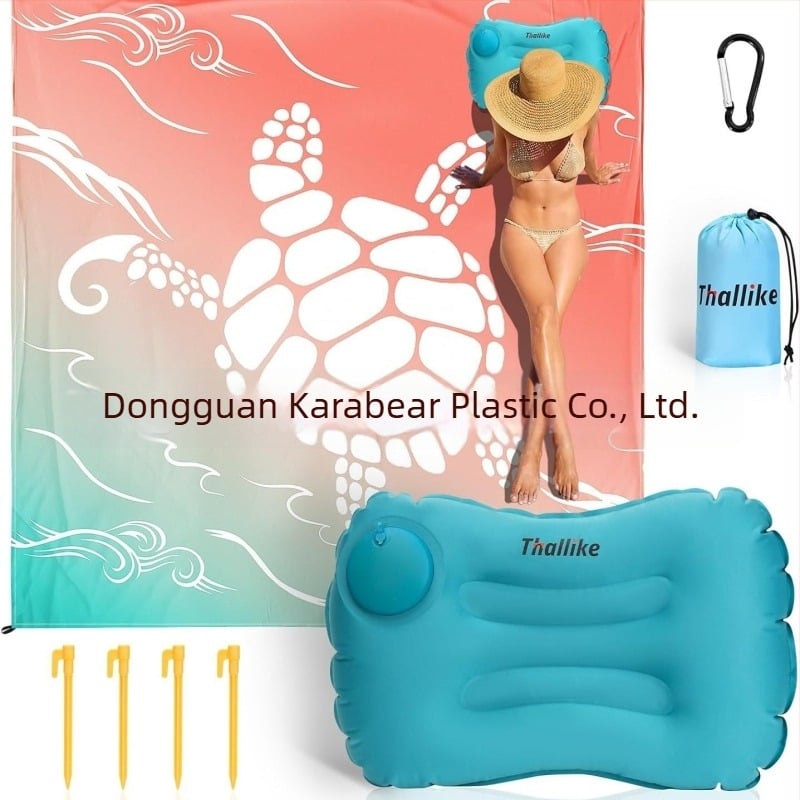 Φουσκωτή μαξιλαροθήκη ταξιδιού με χειροκίνητη αντλία, φορητό υπαίθριο οσφυϊκό μαξιλάρι, αδιάβροχη επιφάνεια PVC, 0.41 kg, κατάλληλο για έως 4 άτομα