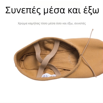 Παπούτσια μπαλέτου και χορού για γιόγκα — δερμάτινη σόλα, καμβάς πάνω μέρος, απορρόφηση κραδασμών, διαπνέοντα, ελαφριά