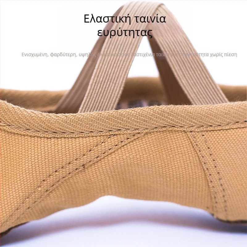 Παπούτσια μπαλέτου και χορού για γιόγκα — δερμάτινη σόλα, καμβάς πάνω μέρος, απορρόφηση κραδασμών, διαπνέοντα, ελαφριά