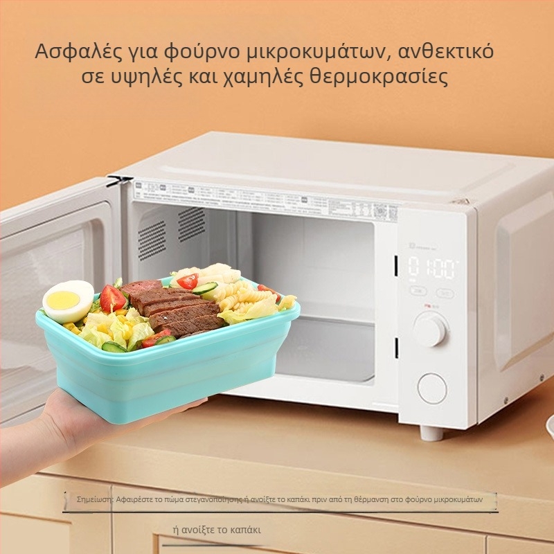 Αναδιπλούμενο κουτί γεύματος από σιλικόνη, κατάλληλο για μικροκύματα, ιδανικό για κατασκήνωση και αποθήκευση στο ψυγείο