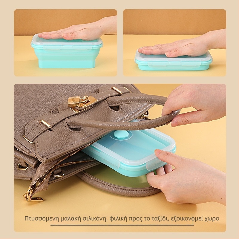 Αναδιπλούμενο κουτί γεύματος από σιλικόνη, κατάλληλο για μικροκύματα, ιδανικό για κατασκήνωση και αποθήκευση στο ψυγείο
